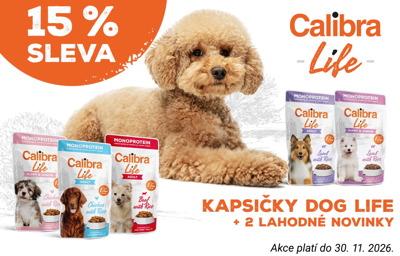 15% sleva na kapsičky Calibra Dog Life včetně 2 novinek. Akce platí do 30. 11. 2026.